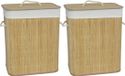 Gerimport Wasmand van bamboe Irka - 2x - 60 liter - 30 x 40 x 50 cm - met deksel / binnenvoering - opvouwbaar