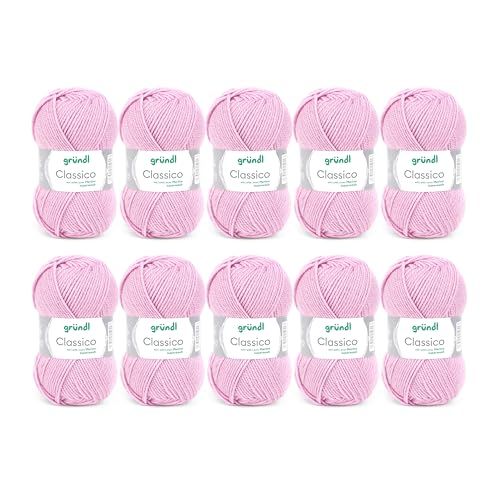 Gründl WolClassico Dikke wol voor breien en haken, breigaren, zacht en huidvriendelijk, 50% merinowol, 50% polyacryl, 10 bollen 50 g / 120 m, naalddikte 3,5-4,5, roze