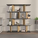 Stijlvolle boekenplank, zwart & oak, 120 x 141 x 24,6 cm, 100% melamine gecoat, deeltjesbord, 18 mm dik, perfect voor moderne decoratie thuis en op kantoor