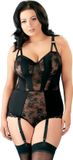 Cottelli Collection Plus Cottelli Plus Size – Jarretel Body Lingerie Set met Transparante Delen en Verticale Stukken Vrouwelijk en Uitdagend – Maat 95F/2XL – Zwart