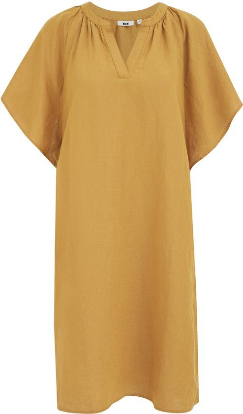 WE Fashion Dames midi jurk van linnenmix Okergeel XS