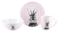CreaTable, 25217, serie Happy Bunny Pink, 3-delige paasserviesset van porselein, vaatwasser- en magnetronbestendig, Made in Europe
