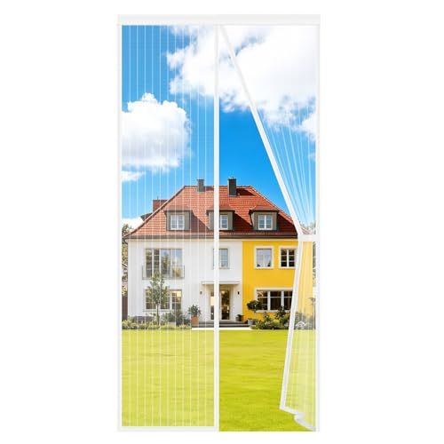 Auxmir Vliegengaas, magnetisch, insectenwerend, 90 x 210 cm, vliegengordijn voor terrasdeur, balkondeur, terrasdeur, kelderdeur, sterkere magneten, klittenbandmontage zonder boren, wit