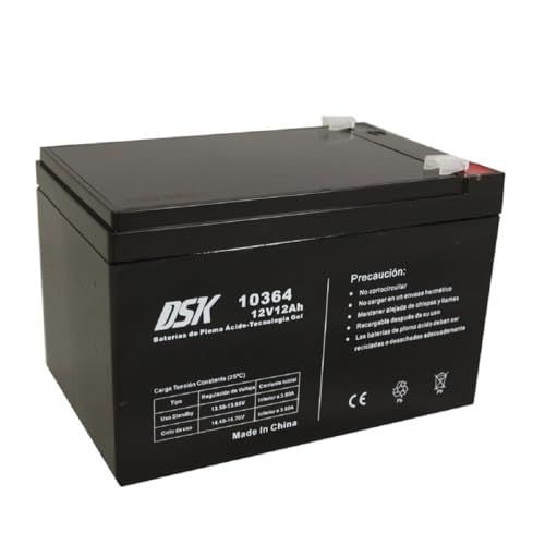 DSK 10364 - Verzegelde AGM Gel-technologie loodaccu. 12V 12Ah. Ideaal voor elk elektrisch mobiliteitshulpmiddel. Bestand tegen langere gebruikscycli. Als het breekt, morst de gel niet.,zwart