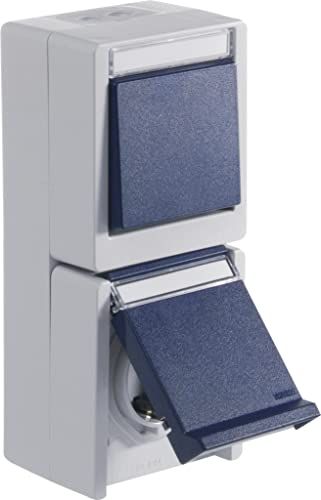 Opus OPUS® RESIST schakelaar/knop met stopcontact, verticaal lichtgrijs/staalblauw