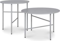 Bomoe Finn – Set van 2 Ronde Bijzettafels Metaal Grijs – Krasbestendig Tafelblad Ø 44cm & Ø53cm – Stabiel, Lichtgewicht Salontafel voor Binnen & Buiten