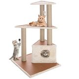 BAKAJI Krabpaal, 1 hol, afdekking voor katten, katten, katten, interactieve nagels, krasbestendig, stabiel, robuust, klimboom, solide structuur, kleur beige