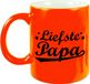 Bellatio Decorations Liefste papa tekst cadeau mok / beker - neon oranje - 330 ml - verjaardag / Vaderdag