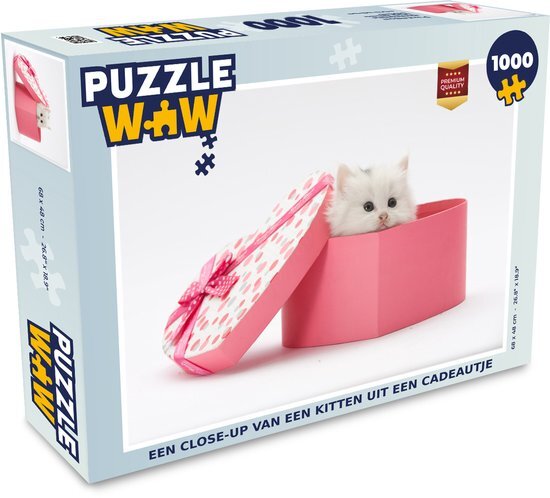 MuchoWow Puzzel Een close-up van een kitten uit een cadeautje - Legpuzzel - Puzzel 1000 stukjes volwassenen - Sinterklaas cadeautjes - Sinterklaas voor grote kinderen