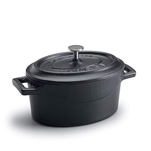 Pentole Agnelli Slowcook braadpan ovaal met 2 handgrepen, van gietijzer 4,8 Litri mat zwart