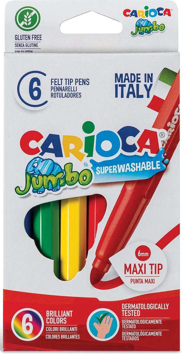 Carioca viltstift Jumbo Superwashable 6 stiften in een kartonnen etui 24 stuks