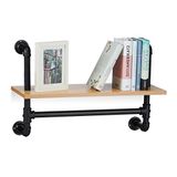 Relaxdays Wandstelling industrie, 1 plank, wandmontage, boekenkast, hout, vintage, retrolook, 41,5 x 60 x 24 cm, naturel