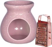 Ideas 4 Seasons Amberblokjes/geurblokjes cadeau set - geurbrander en mini rasp - rose - ceramique