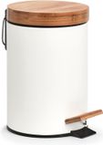 Zeller Pedaalemmer - Metaal - Bamboe - 3L - Wit - 17 x 24 cm