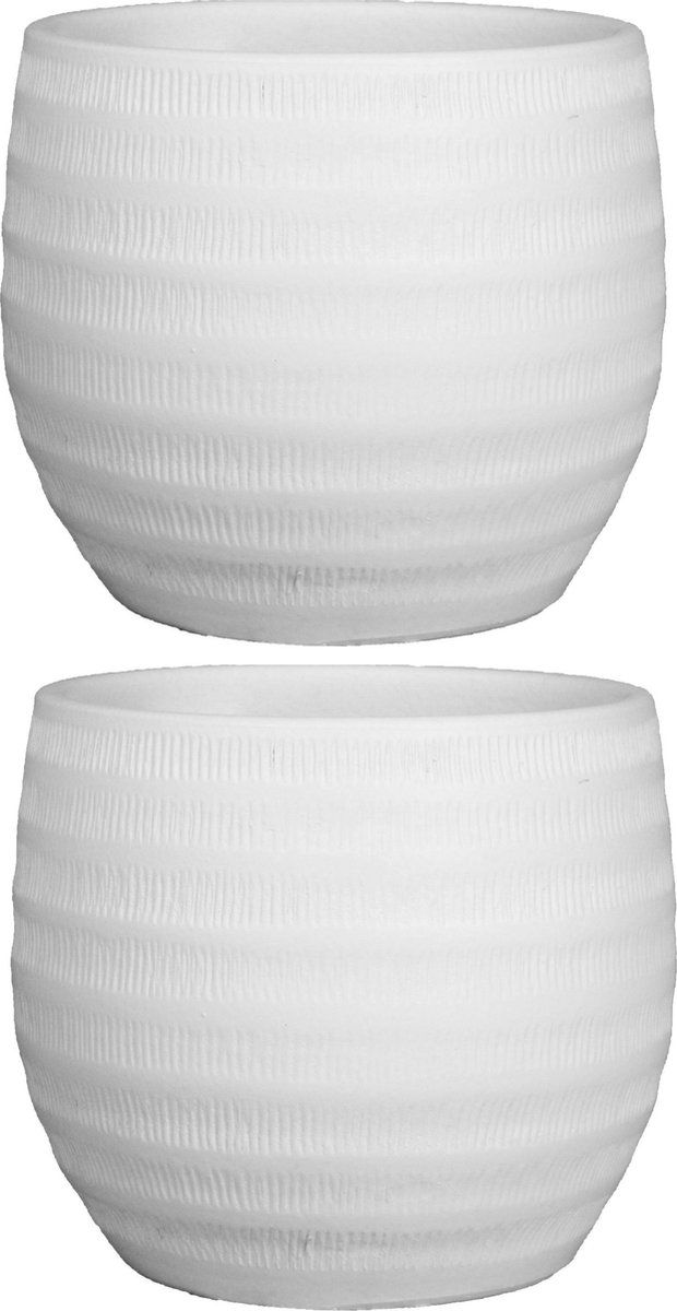Floran 2x stuks bloempot mat wit keramiek H26 x D29 cm - plantenpotten binnen