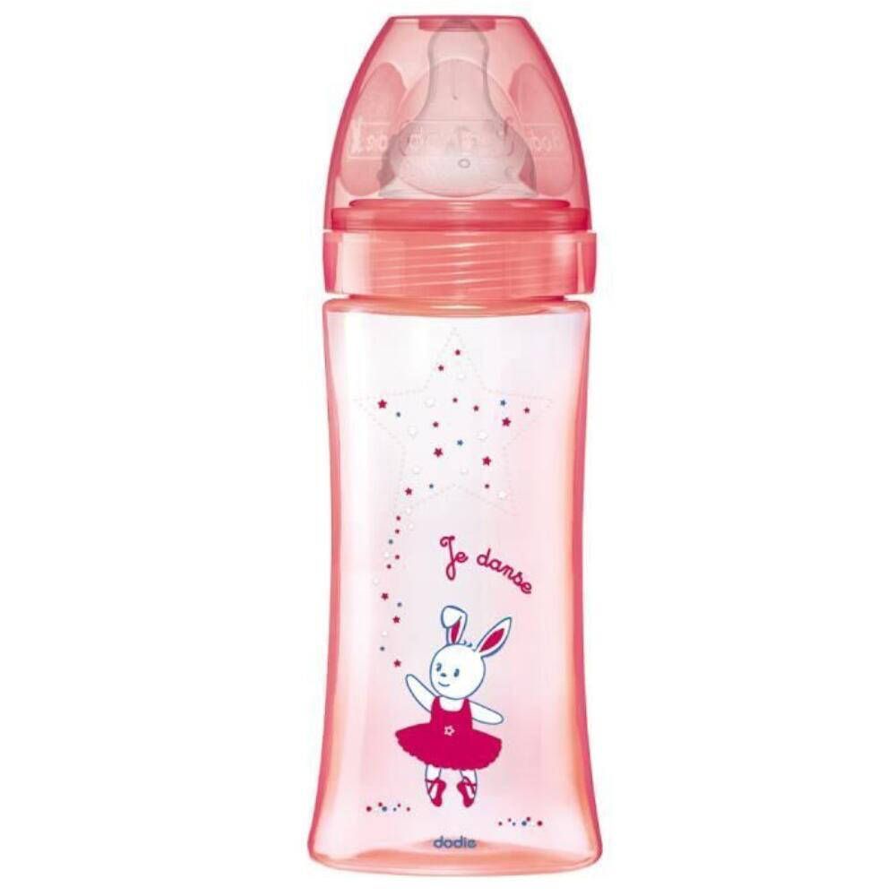 Dodie Anti-Colic Baby Bottle - Pink - 330ml - 6+ Months