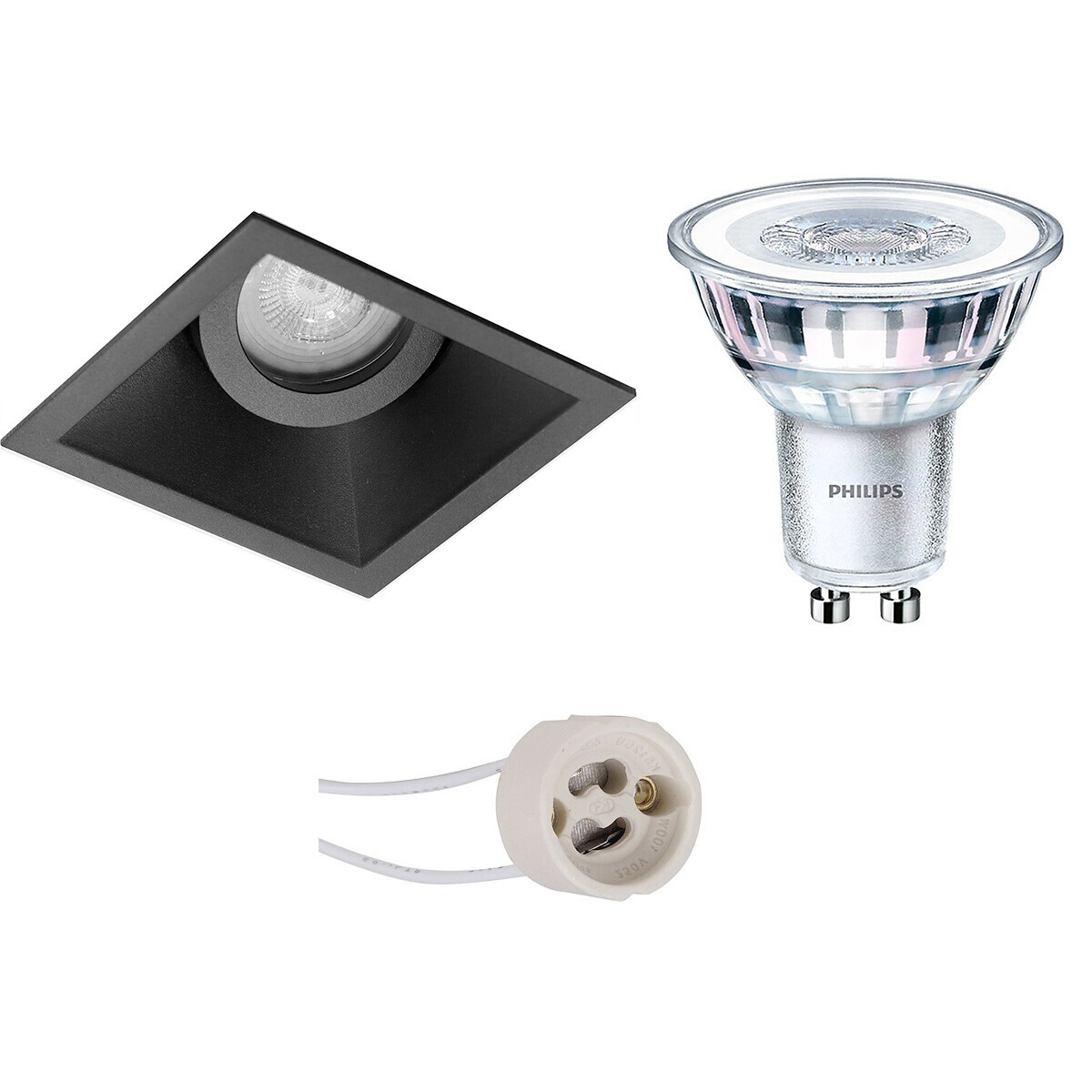 BES LED LED Spot Set - Pragmi Zano Pro - GU10 Fitting - Inbouw Vierkant - Mat Zwart - Kantelbaar - 93mm - Philips - CorePro 827 36D - 4.6W - Warm Wit 2700K