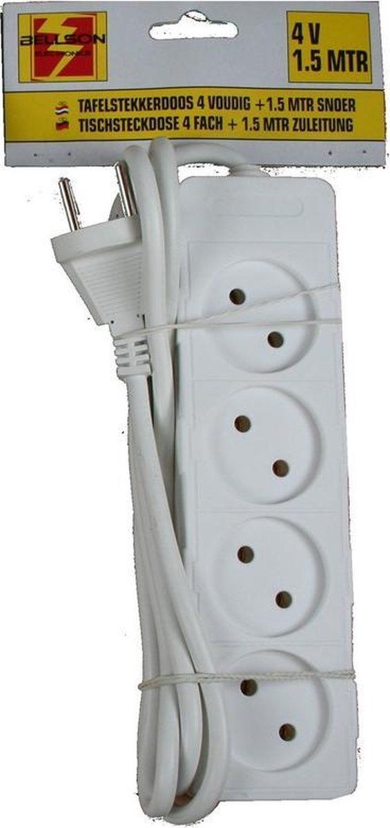 Ben Tools 2x Stekkerdoos 4-voudig wit - 1,5 meter