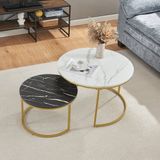 en.casa Salontafel Christchurch rond set van 2 marmer wit en zwart