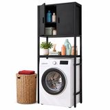 Merkloos Relaxdays Wasmachine rek - 170x64x27 cm - met kast - zwart