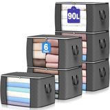 Budding Joy Set van 6 Opbergzakken van 90 liter, Grijs