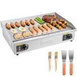 VEVOR Commerciële elektrische grillplaat, 4400 W, temperatuurregeling instelbaar van 50 tot 300 °C, metalen aanrechtrooster met 2 spatels en 2 steakborstels, zonder stopcontact