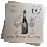 witte WHITE COTTON CARDS XLBD60W Wenskaart voor 60e trouwdag, handgemaakt, opschrift "To My Wife Diamant"