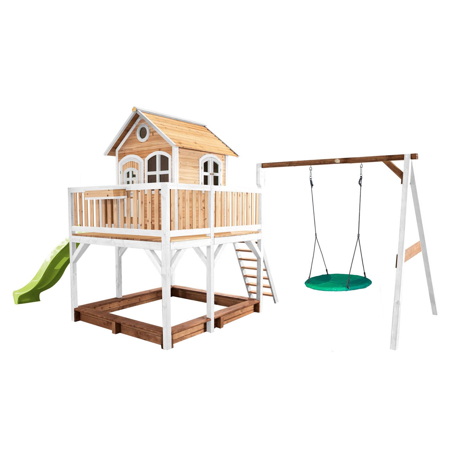 AXI Classic Liam Speelhuis met Nestschommel - Bruin/Wit/Groen - Hout - 3+ jaar