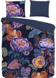 Pure dekbedovertrek bloemen - 1 persoons 140x200/220 cm - Donkerblauw - Katoen