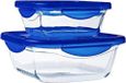 PYREX Cook & Go boîtes de conservation, set de 2, carré, hermétique, 0,8 litre et 1,9 litre, en verre borosilicaté