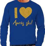 Bellatio Decorations Apres ski sweater heren - I love Apres ski - blauw - glitter goud - wintersport L