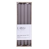 DONAU HOME Set lange staafkaarsen, geribbeld, asgrijs/grijs, 4 stuks, 30 x Ø 2,50 cm, ongeparfumeerd, geribbeld, tafelkaarsen ter decoratie in de woonkamer, badkamer, 10 uur brandduur