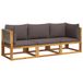 Banc de jardin en bois d'acacia et corde 3 pièces avec coussins