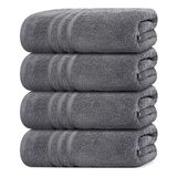 Tens Towels 4 stuks donkergrijze badhanddoeken set 100% katoen badhanddoeken 61 x 137 cm perfect dagelijks lichtgewicht sneldrogende handdoeken voor badkamer