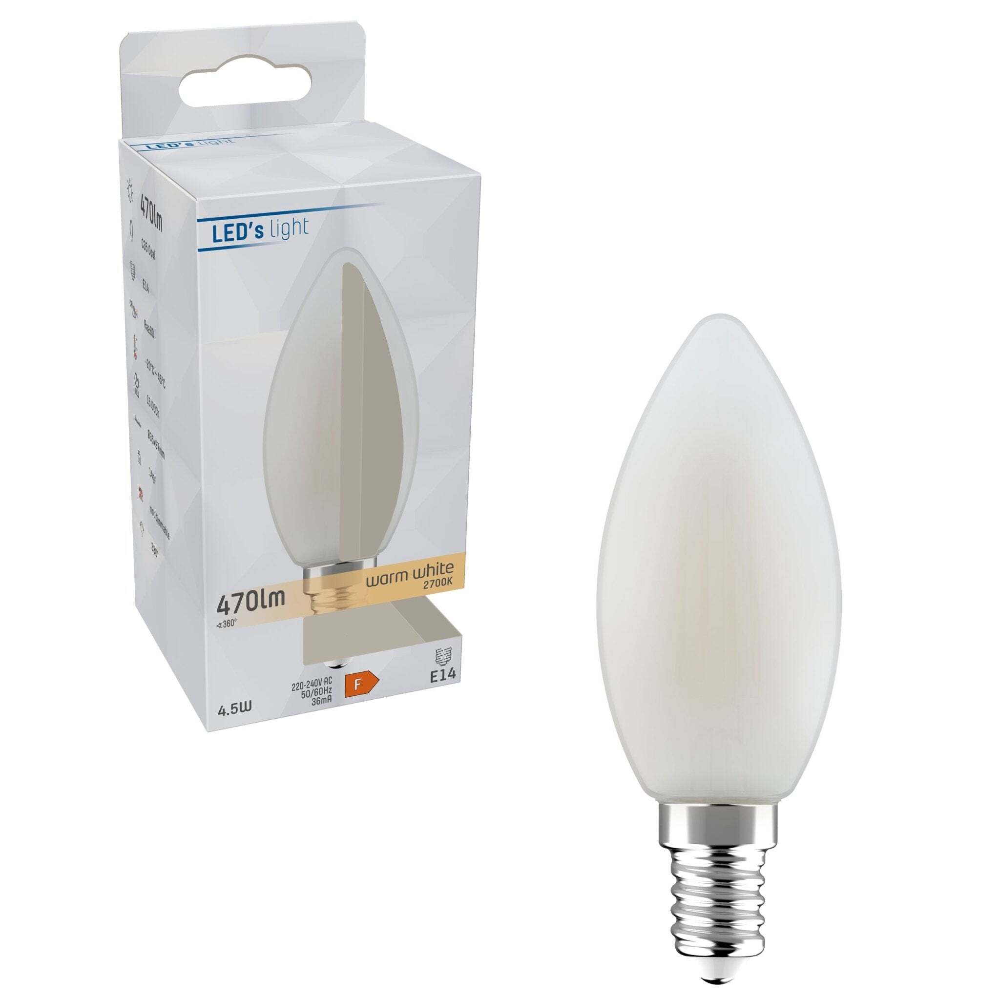 LED.nl LongLife LED Filament Lamp Kaars E14 - Melkglas - Warm wit - 4.5W vervangt 40W