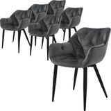 ML-Design Eetkamerstoelen set van 6 antraciet fluweel met metalen poten