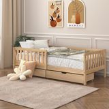 Sunny Isa Kinderbed – Met 2 Opberglades – Kajuitbed met Uitvalbeveiliging - 206 x 98 cm – Peuterbed Meisjes en Jongens – FSC 100% Hout – Met Lattenbodem –Exclusief Matras – Naturel