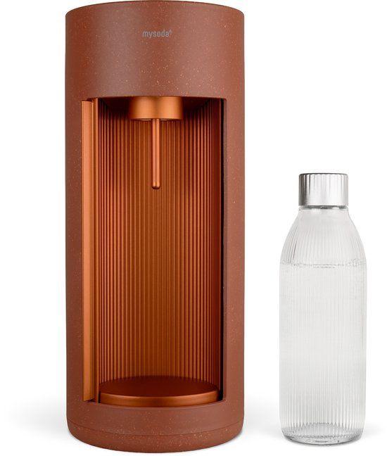 Mysoda Glassy Terracotta - Design bruiswatertoestel van biocomposiet & aluminium - incl. glazen fles