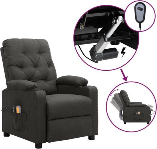 vidaXL Massagestoel elektrisch stof donkergrijs
