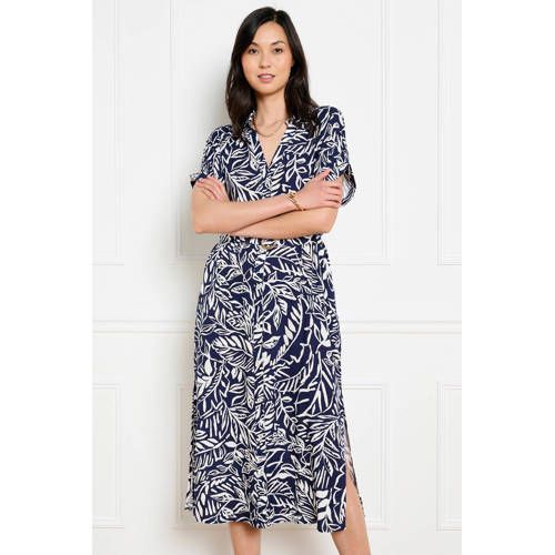 LOLALIZA Gebloemde Midi Jurk Donkerblauw