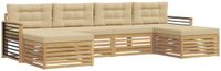 vidaXL Bank loungeset 6 zitplaatsen Wit en Beige Massief Acacia Hout