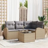 vidaXL Tuinbank Set 5-delig Beige/Lichtgrijs Polyrattan