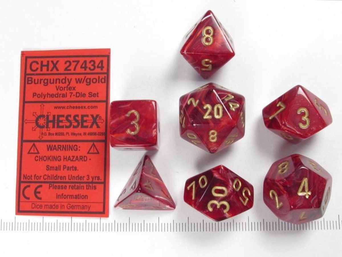 Chessex Dobbelstenen Set - Vortex Burgundy w/Gold - 7 Poly Dice
