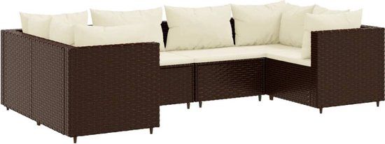 vidaXL 6-delige Loungeset met kussens poly rattan bruin