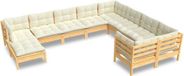 vidaXL 10-delige loungeset met crèmekleurige kussens van grenenhout