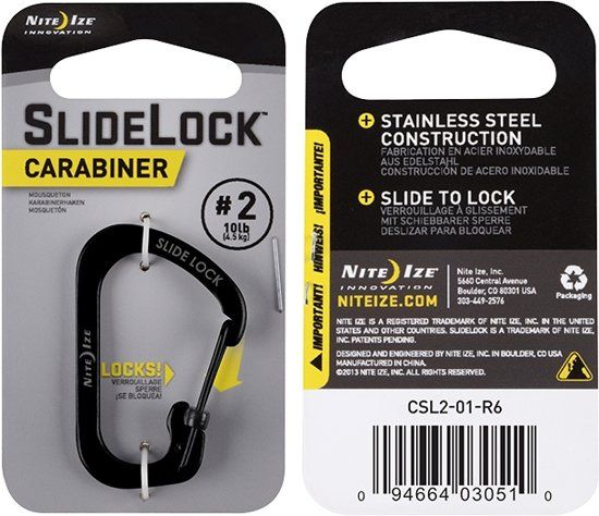 Nite Ize SlideLock Carabiner #2 - Black - Zwart - Metaal