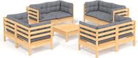 vidaXL 9-delige loungeset met grijze kussens van grenenhout