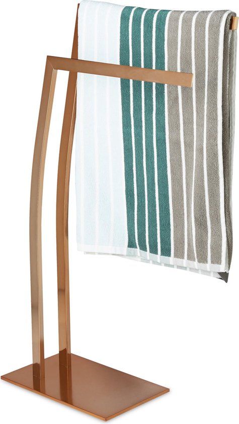 Relaxdays Handdoekrek - Vrijstaand - 2 Stangen - RVS - Koperkleurig