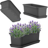 KADAX Plantenbak met onderzetter, kunststof plantenbak voor binnen en buiten, bloempot voor balkon, terras, vensterbank (40 cm, antraciet)