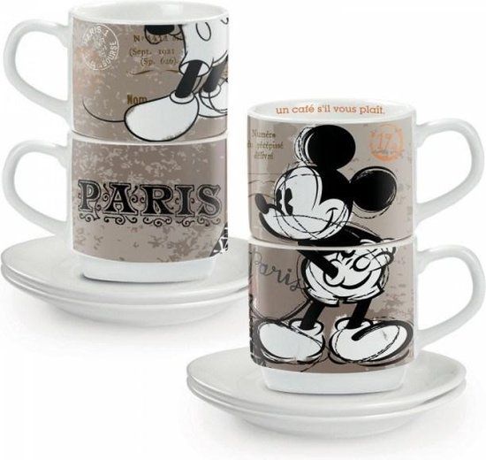 Disney Espresso Kopjes en Schotels - City Paris - Set van 2 - Porselein - Wit